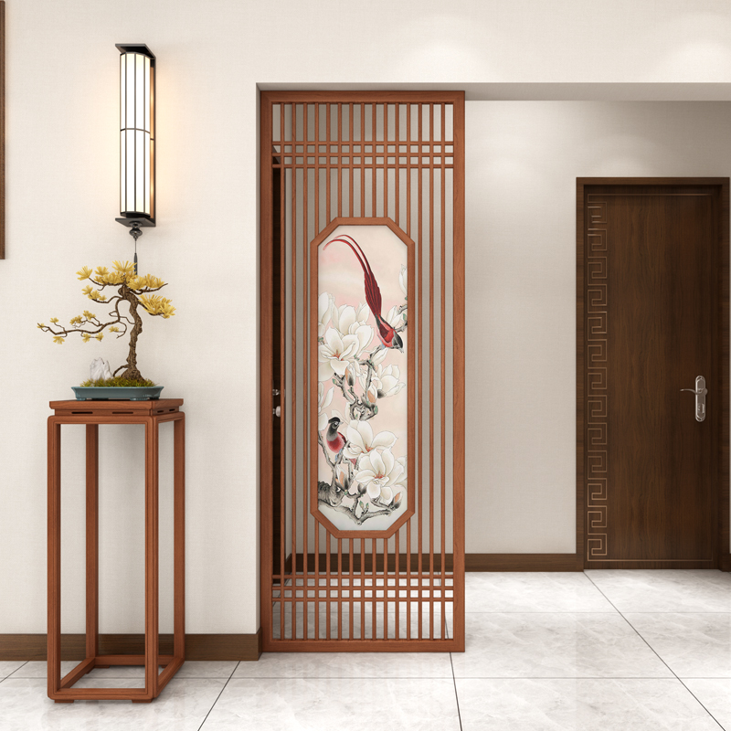 New Chinese Screen Partition Wall Living Room Entrance solid wood Grilles Xuanguan Entry door hollowed-out decorative seat screen office