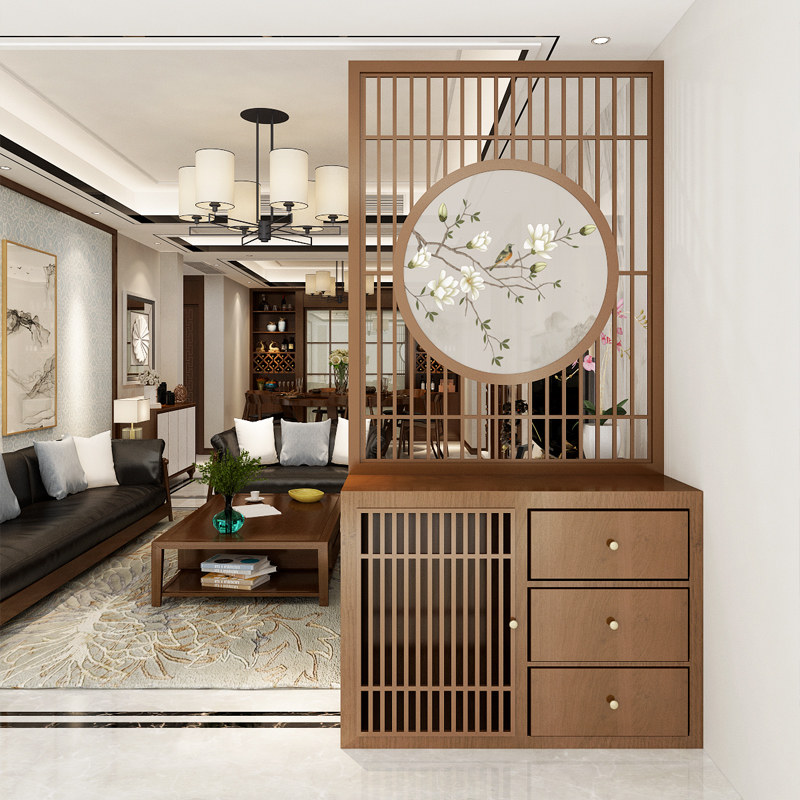 Home barrier brake Entrance cabinet Shoe cabinet one-piece screen partition Living room foyer Solid wood decoration door blocking seat screen