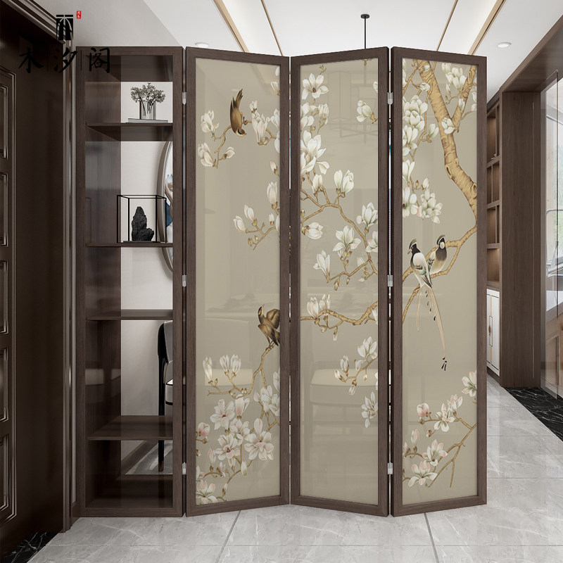 New Chinese Screen Partition Living Room Entrance to the family Guan Guan Cabinet Decoration Home Folding Mobile Solid Wood Minima Modern Folding Screen