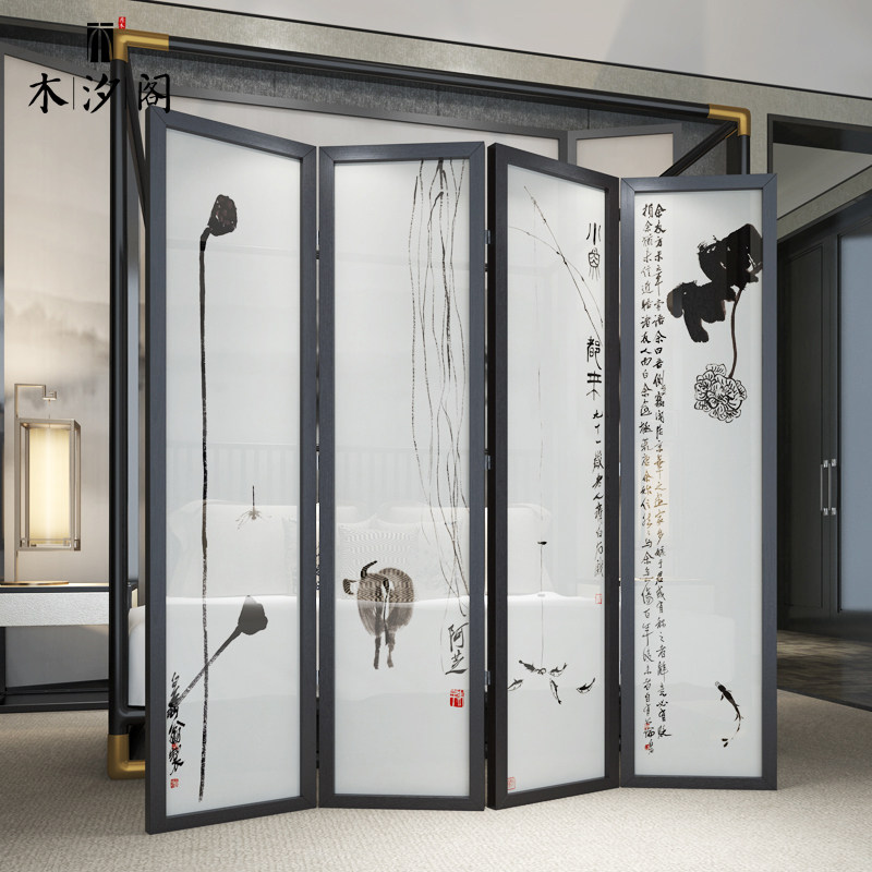 New Chinese-style Screen Bedroom Shelter Home Partition Living Room Fold Mobile Minimalist Mediameditation Small Household Type Entrance to the family