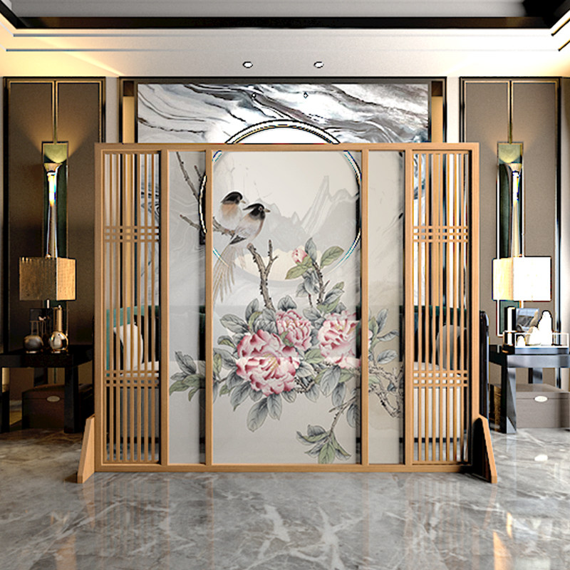 Screen partition living room entrance solid wood shade decoration new Chinese office shade entryway wooden grille seat screen