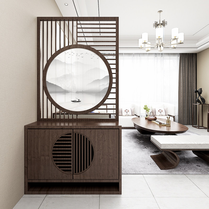 Entrance to the family Xuan Guan Cabinet Shoes Cabinet Integrated New Chinese Solid Wood Screen Partition Living Room Cubicle Cabinet Close To Wall Decoration Holder