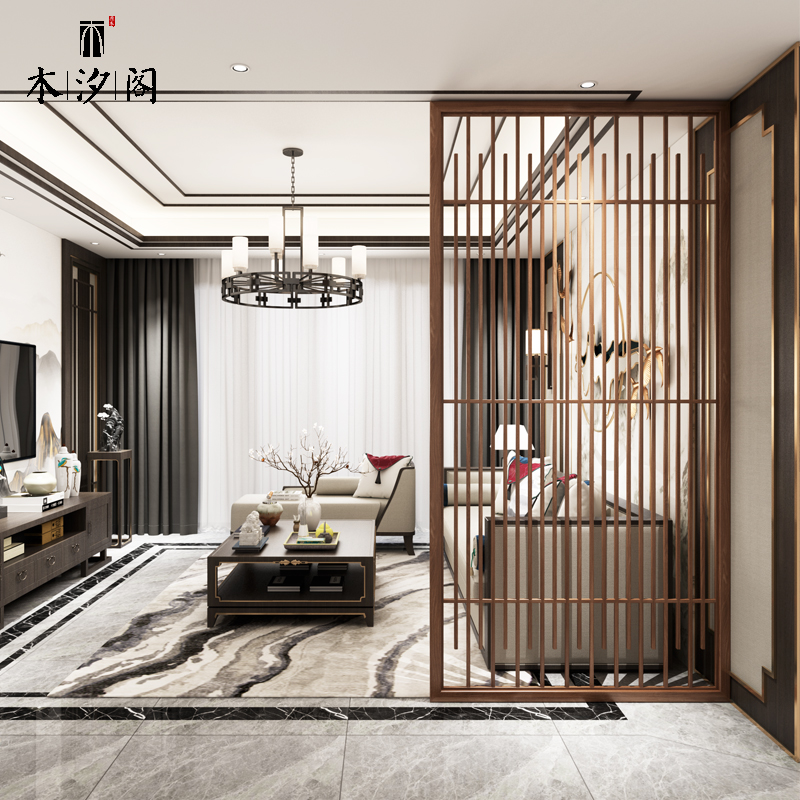 Entrance to the family Xuanguan Partition Living Room Screen Chinese Solid Wood Grille Hollowed-out Hotel Home Decoration Custom Minimalist seat screen
