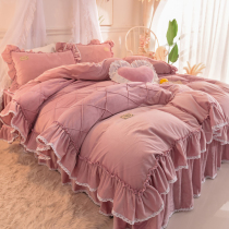 Winter coral velvet crystal velvet four-piece set princess wind girl heart quilt cover double-sided velvet padded flannel bed skirt