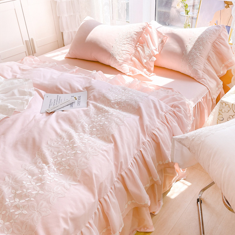 Han Style Light Extravaganza Pure Cotton Four Pieces Style 100 Full Cotton Male Main Wind Girl Heart Lace Silk Quilt Net Red Bed Dress 4