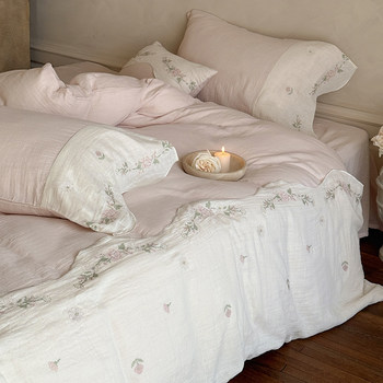 Small fresh cotton double-layer wrinkled yarn embroidery four-piece set