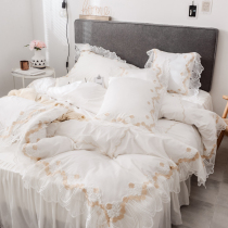 Net red cotton princess wind cotton bed four-piece set spring and summer lace white quilt cover girl heart 18 m sheets