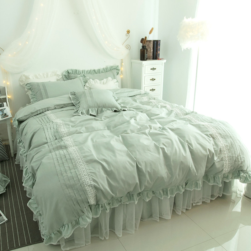 Net Red Whole Cotton 100 Bed Four Pieces Of Pure Cotton Princess Wind Bed Linen Lace Bed Skirt 1 8m bed Quilt Wind