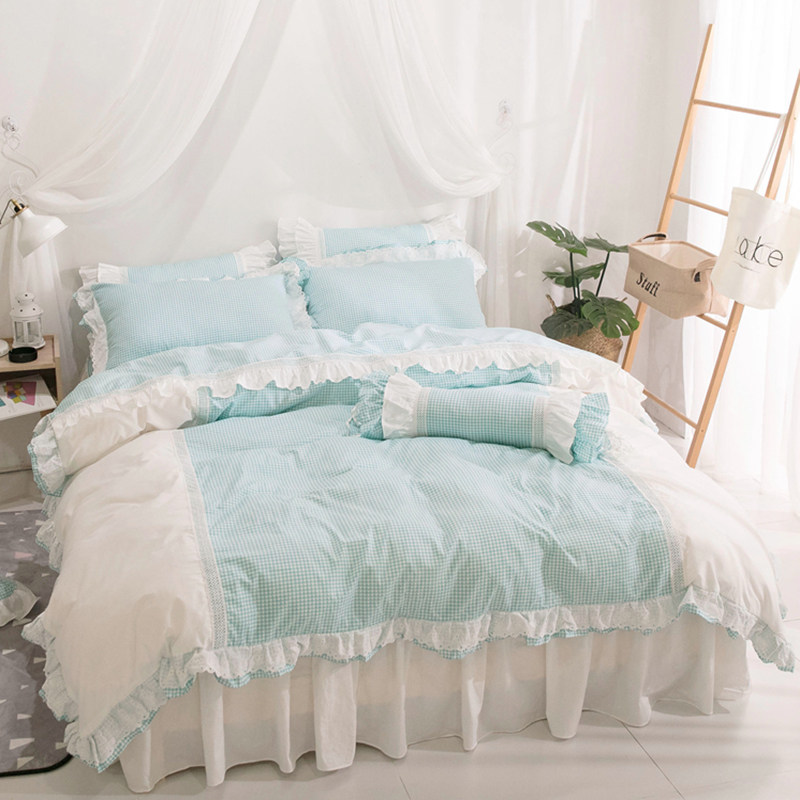 Net red whole cotton four pieces of public main wind girl heart bed dress pure cotton lace quilt cover lace naked sleep 1 8m double bed