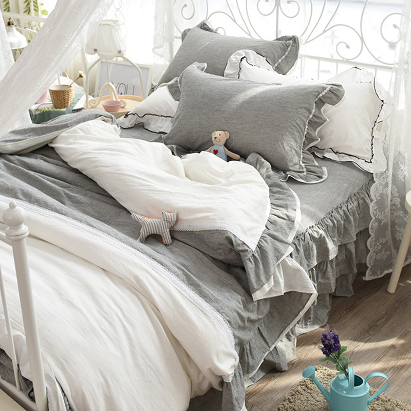 ins sleeping water washing cotton four pieces of pure cotton linen - style princess wind color color is set up for 1 8m double bed