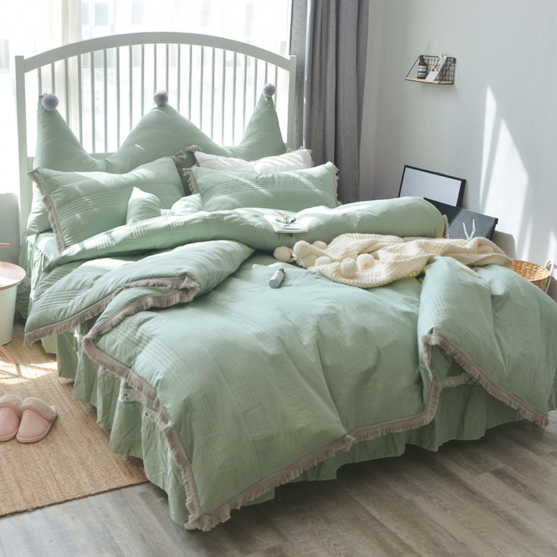 Total Cotton Four Pieces Jacket Cotton Princess Wind Quilt Cover Thickened Bed Skirt Pure Cotton Net Red Girl Hearts 1 8m Bed Goods Autumn winter