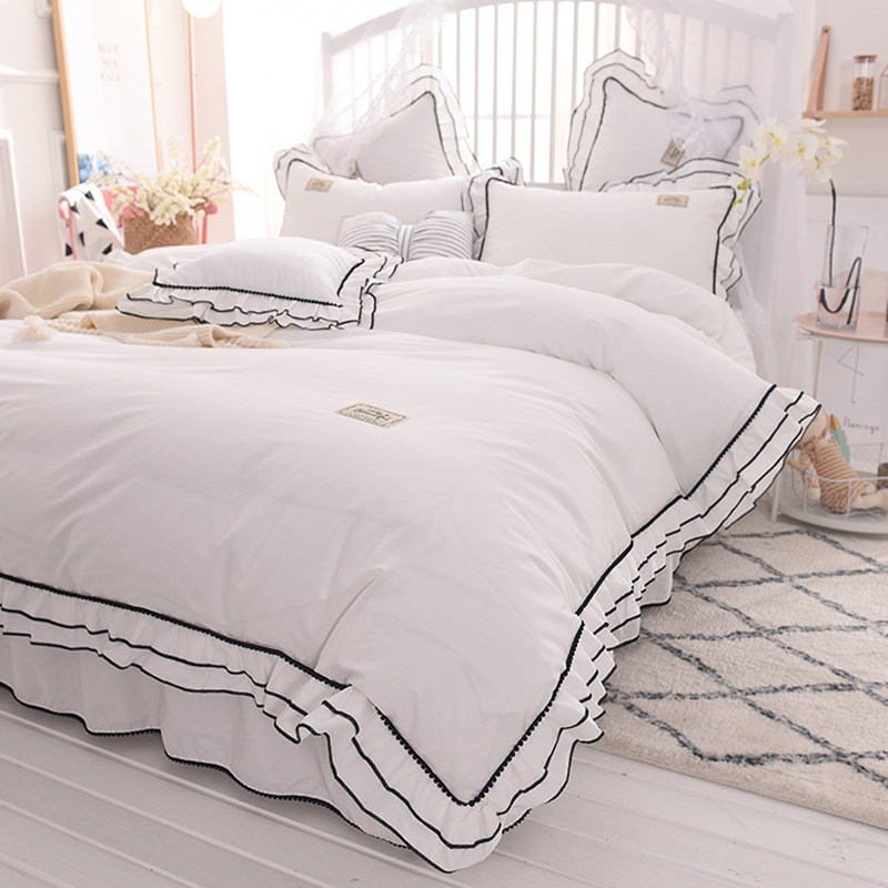 Nordic bedding cotton 100 four-piece white cotton princess wind 18 bed skirt simple quilt cover girl heart