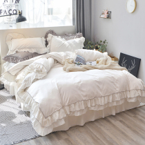 Nordic cotton white cotton 100 bedding set ins bed sheet quilt cover princess wind bed skirt girl heart