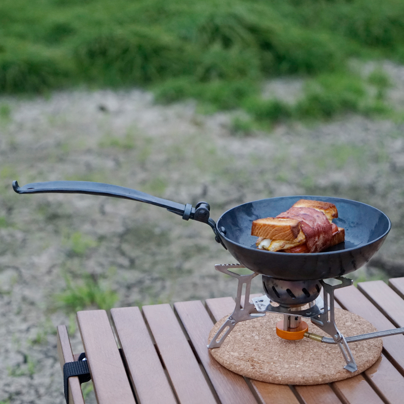 Touch Made Outdoor Folding Iron Pan Hand Forged Uncoated Wrought Iron Nonstick Cookout Steak Camping