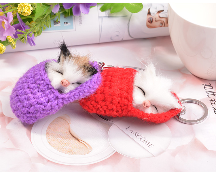 Sleeping Cat Keychain Blue