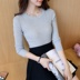 áo len ngắn nữ cổ thấp áo len cashmere của mùa xuân và mùa thu tròn cổ áo len knitsweater mỏng màu quần áo cơ thể sửa chữa đáy 