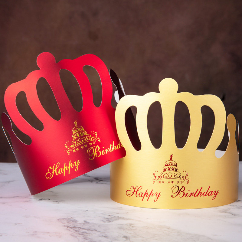 Gold card paper crown birthday hat children adult baby net red cake party hat custom store name logo