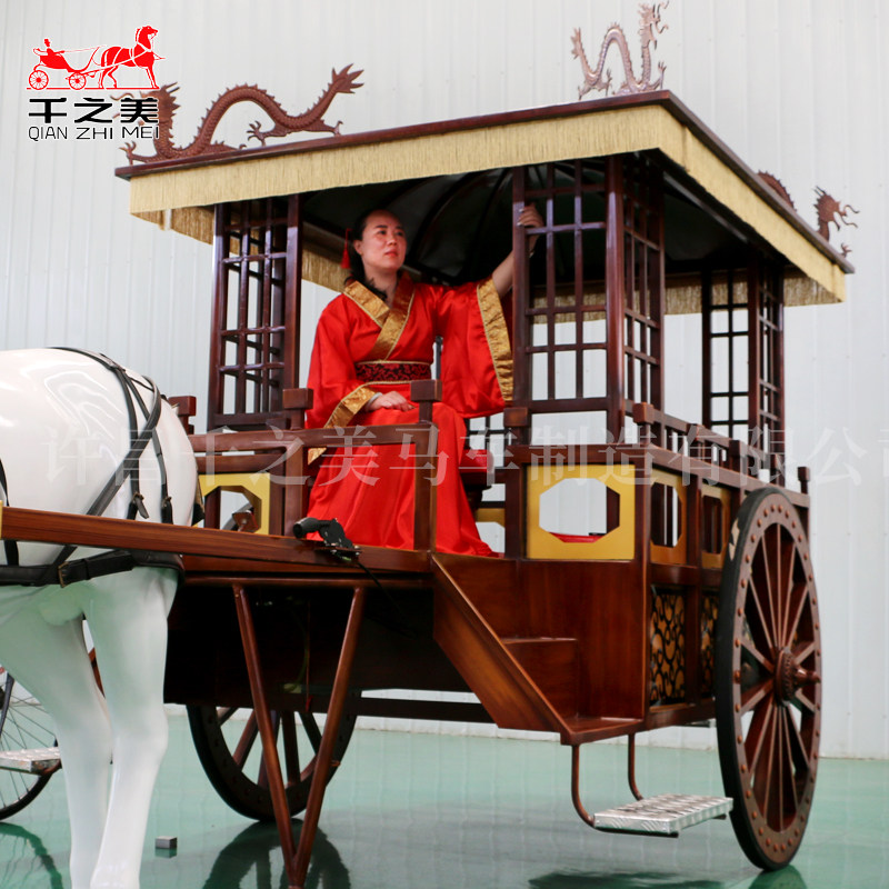 Antique Chinese style ancient horse-drawn carriage wrought iron imitation wood vintage horse-drawn carriage celebration parade sightseeing car museum displays props