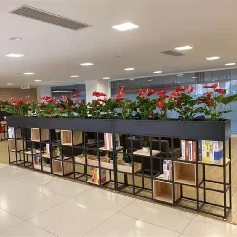 Office Iron Art Partition Disposal Bookshelves Screen Multilayer Green Plant Decoration Display Creative Solid Wood Genguan Cabinet LOGO