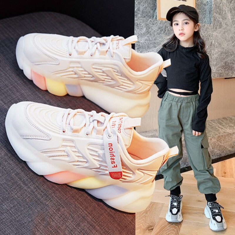 Girls' shoes, sports shoes, spring and autumn 2022, new small white shoes, old shoes, big children, little girls, children's net shoes