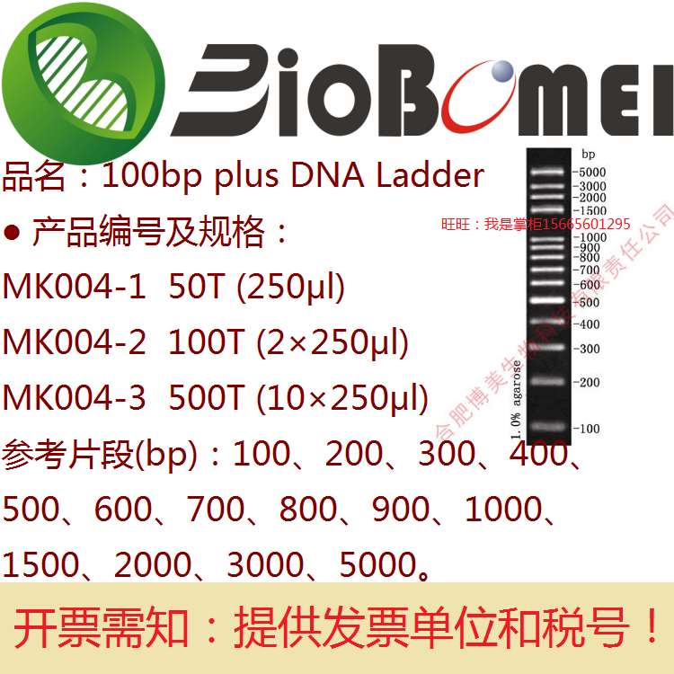 合肥博美生物100bp plus DNA Ladder实验核酸电泳100-5000bp 含票