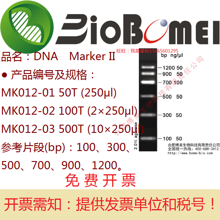 DNA　Marker II生物科研实验室琼脂糖凝胶电泳分析6条带 电子发票