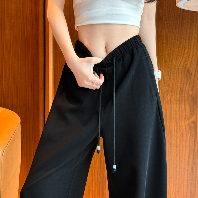 Wide-Leg Pants for Women, Spring and Summer Thin Style 2026 New Loose Bf Lazy Style Sweatpants Casual Black Pants