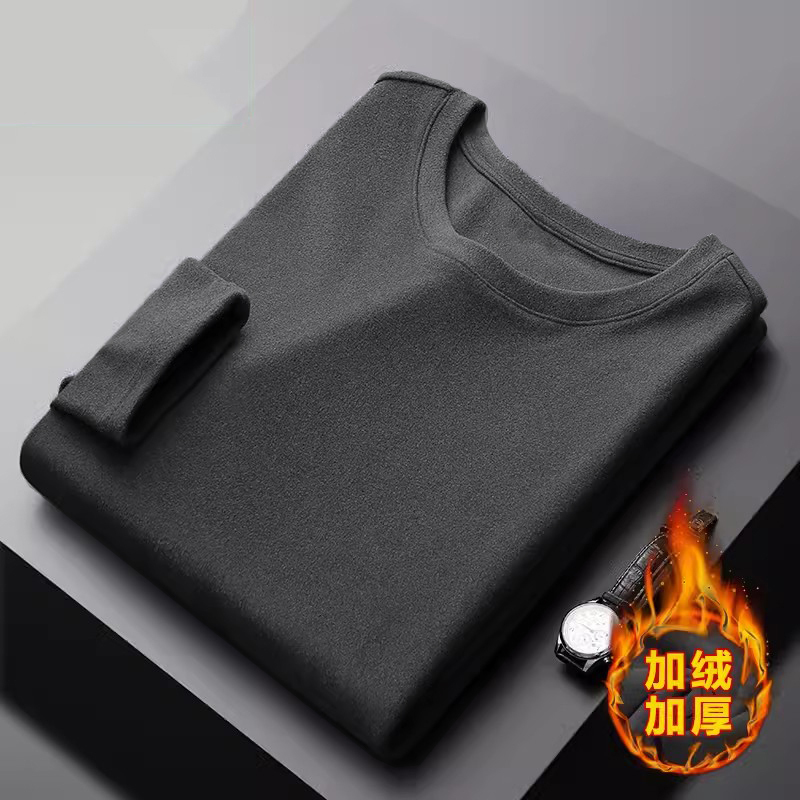 Autumn and Winter Double-Sided Thermal Base Layer Shirt for Men, Round Neck Warm Top, Inner Layer Autumn Shirt, Solid Color Thickened Long-Sleeve T-Shirt Autumn and Winter Double-Sided Thermal Base Layer Shirt for Men, Round Neck Warm Top, Inner Layer Autumn Shirt, Solid Color Thickened Long-Sleeve T-Shirt