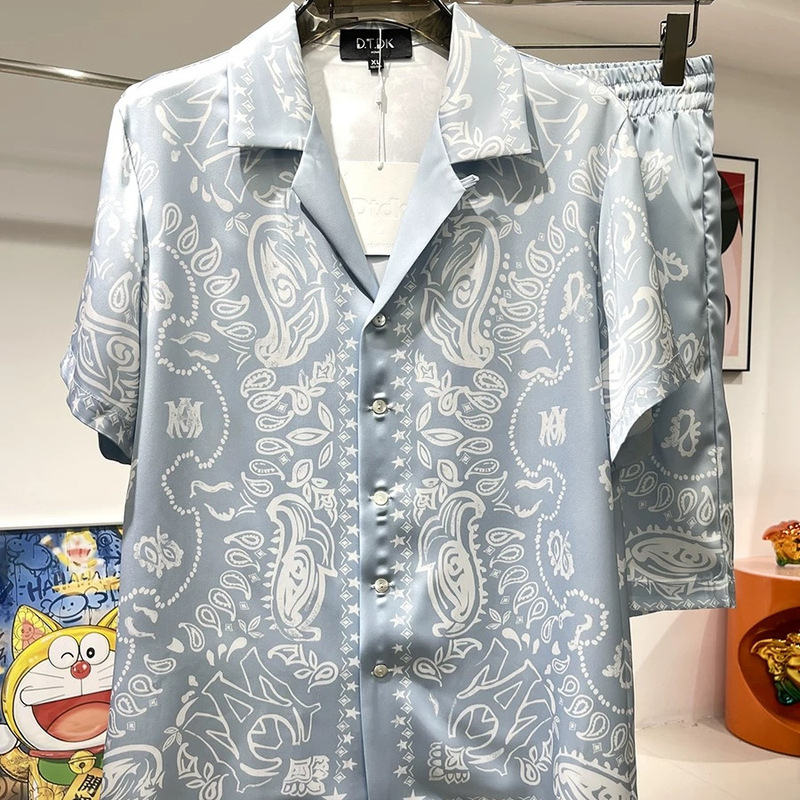 Big Brand Ice Silk Pajamas for Men 2026 New Summer Couple Trendy Short-Sleeved Shorts Home Wear Light Luxury Ice Silk Set