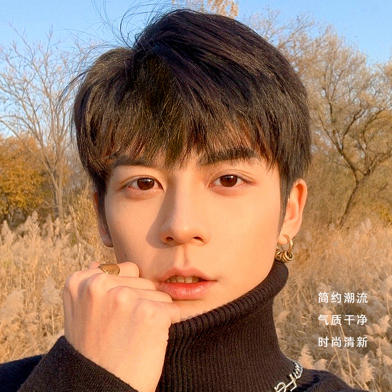 Wig men's short hair Korean version of handsome men's real hair full head set natural and realistic breathable invisible invisible wig set