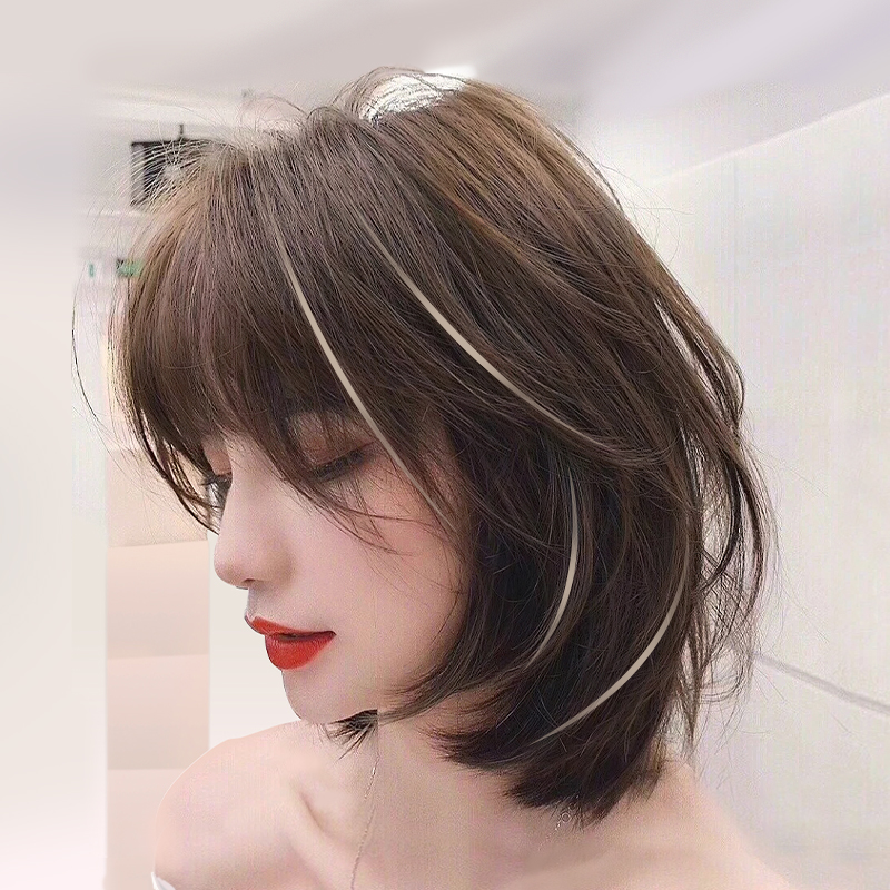 Wig woman long hair net red collarbone short hair trim round face full real hair hair natural girl medium long hair full head cover