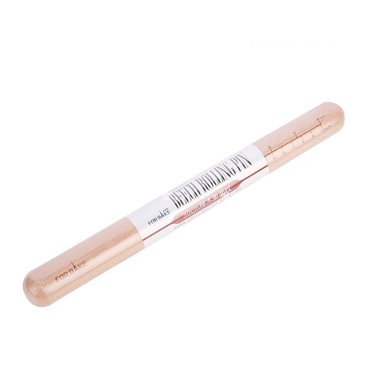 Maneat Slow-Language Method Bakery Beech Wood Rolling Stick With Scale Solid Wood Rolling Stick Water Dumplings Baking Tool 30cm