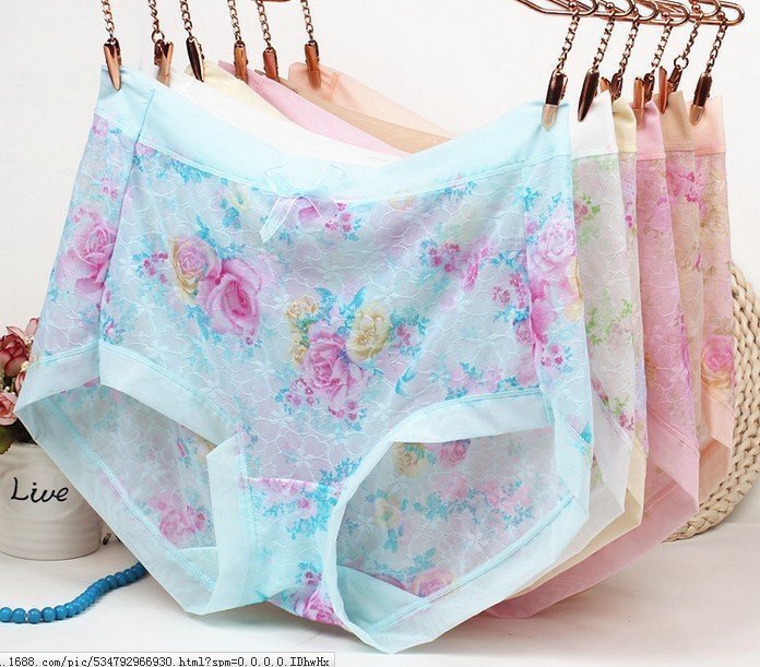 Caitian panty women's mid-waist flower fairy 2685 high waist 2686 full mesh lace breathable flat foot cotton