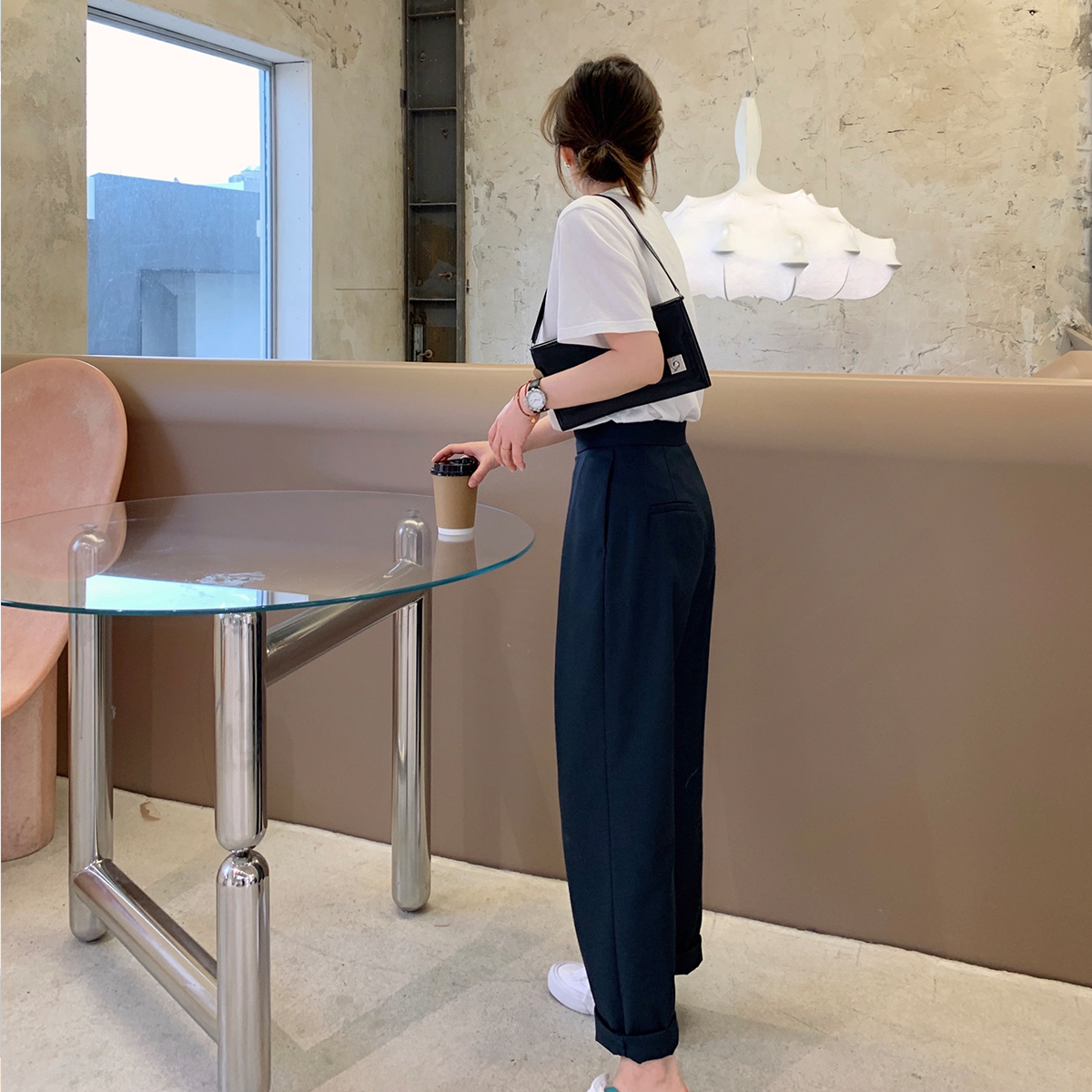 Libelyn Sisy Western Pants Woman 2021 Spring new high waist Conspiculy Slim 100 Hitch Commuter Straight Drum Casual Pants