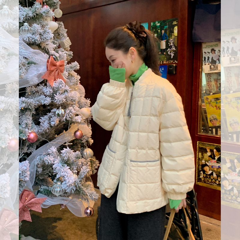 Libelin Sisy Green Warm Winter down Jacket for Women 2026 New Model 90% White Duck down Checkered Small Stand Collar Oversized Coat Libelin Sisy Green Warm Winter down Jacket for Women 2026 New Model 90% White Duck down Checkered Small Stand Collar Oversized Coat