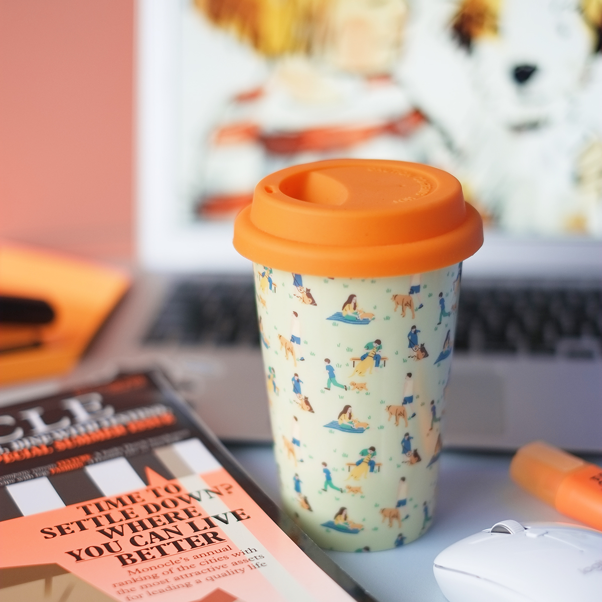 (TaDah all of a sudden) furry friend dog model original design with lid ceramic cup gift