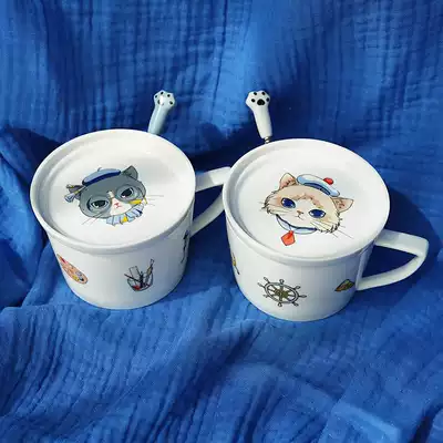 (Tadahara)Cute cat mug Original Meow cat cat claw cup with lid Muppet English short