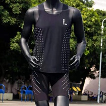 Professional sports training competition racing reflective night running marathon running fitness vest tight shorts set