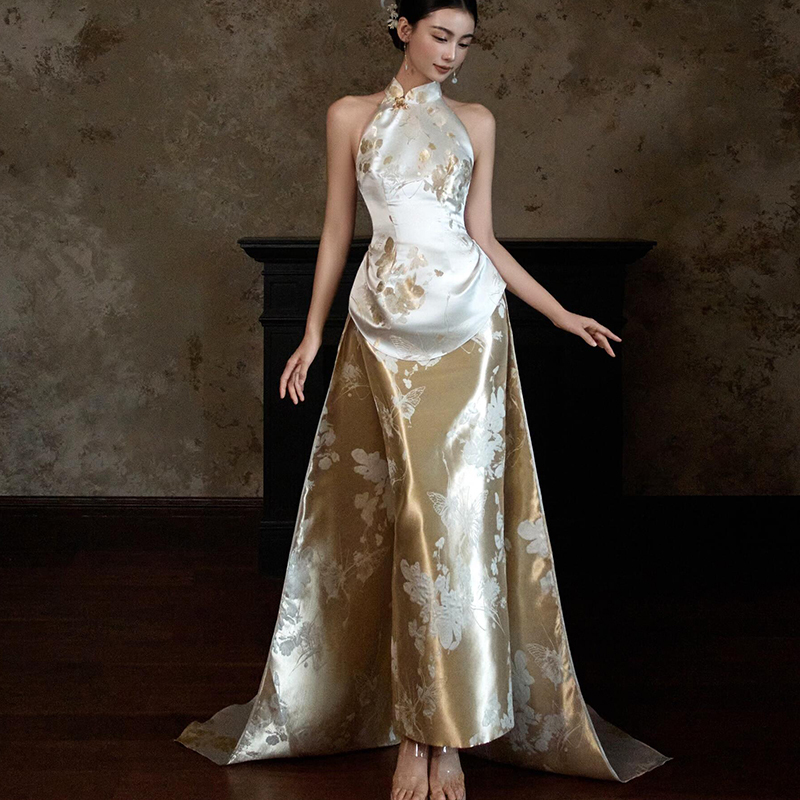 Morning Gown for Female Bride, High-End New Chinese Style Morning Robe, Elegant and Ethereal, High-End Design, Long Toast Dress