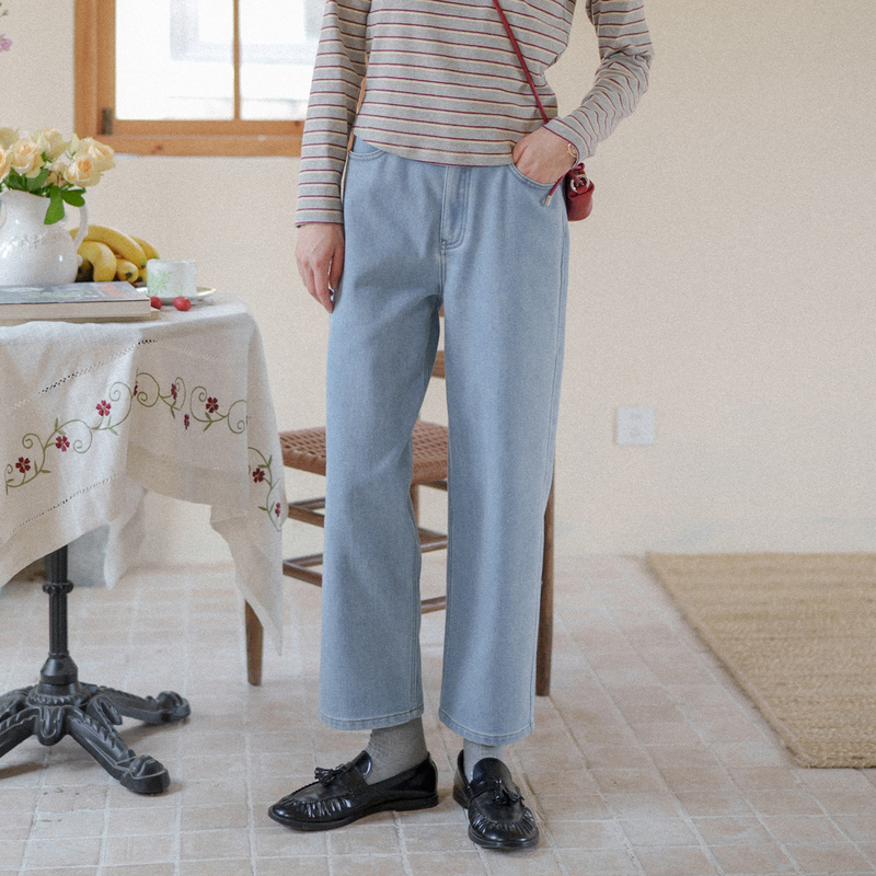 Marchnoon Cotton Wool Fleece Jeans Vintage Blue Straight-Leg Jeans Mid-High Waist Loose Tapered Pants Marchnoon Cotton Wool Fleece Jeans Vintage Blue Straight-Leg Jeans Mid-High Waist Loose Tapered Pants