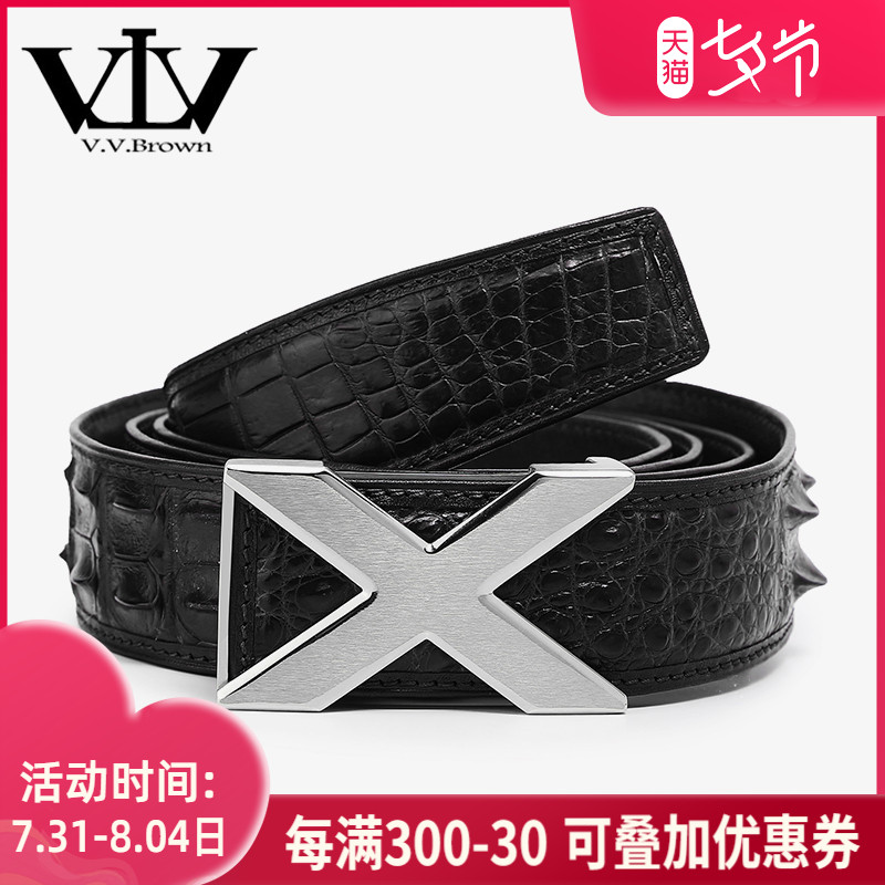 V V Brow belt male real avocado leather belt for business casual stainless steel smooth buckle plate buckle strap