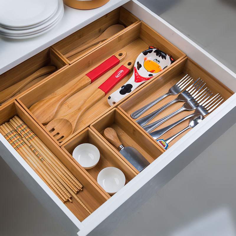 Drawer storage box Kitchen free combination partition Wooden storage grid partition desktop built-in knife and fork finishing box