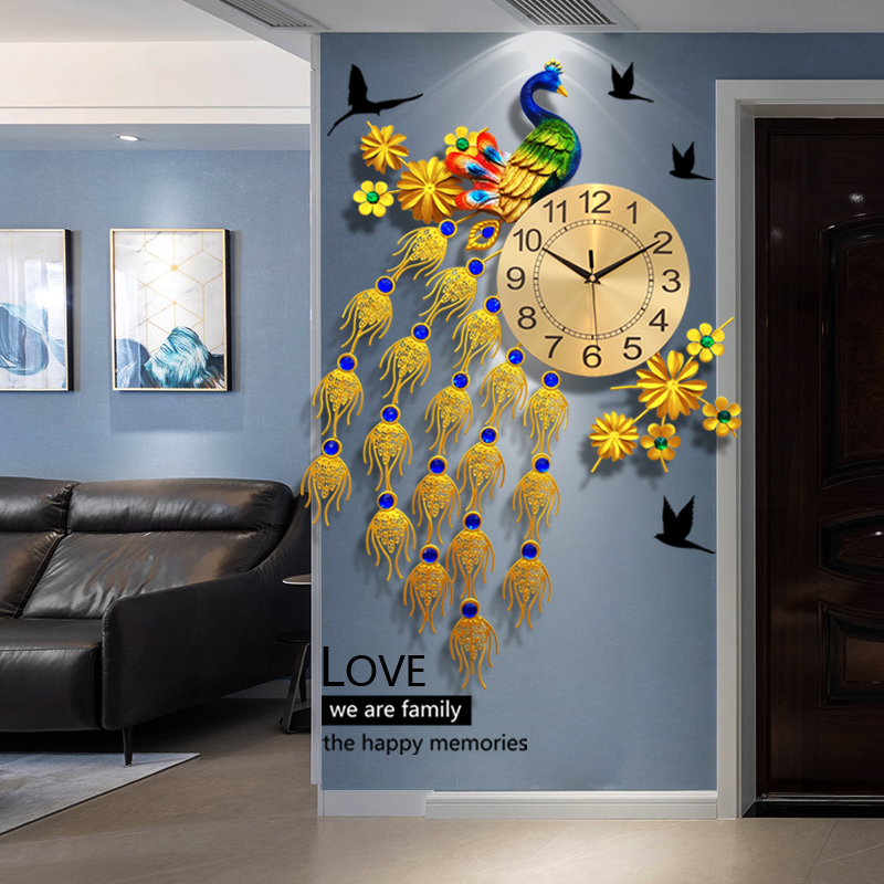 Peacock net red clock wall clock living room modern light luxury decoration personality creative home fashion clock hanging wall American