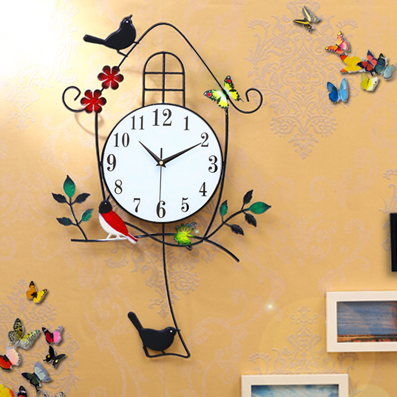 Bird clock wall clock Living room personality creative ornaments Simple decoration Household fashion quartz clock clock free hole