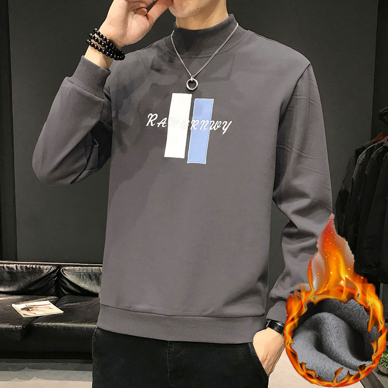 Long sleeve T-shirt male trend autumn and winter 2021 new loose 100 lap half high collars thickened men's thick T-shirt
