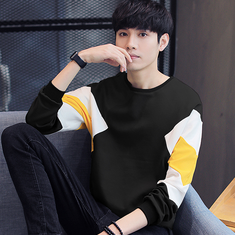 Men's long sleeve T-shirt 2022 Spring new Korean version loose splicing undershirt male loaded with clothing and male damp