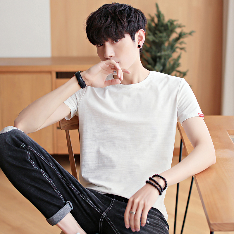 Short sleeve t-shirt man 2022 Summer new Korean version pure cotton round collar T-shirt Pure color Young students hit the bottom of the shirt