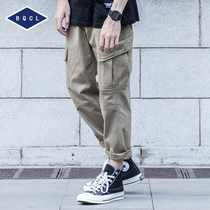 Japanese fashion brand Yu Wenle casual pants overalls mens trousers multi-pocket autumn tide student loose straight pants men