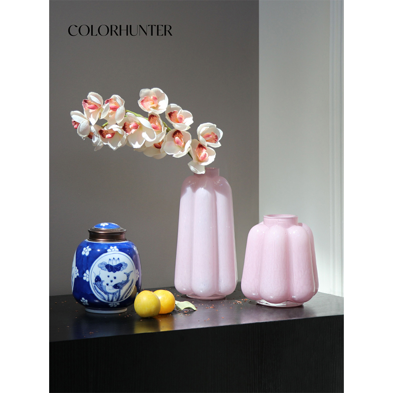 COLORHUNTER pink Baoyu glass vase flower-flower-flower-in-living room Xuanguan side cabinet decorated with new Chinese pendulum piece-Taobao