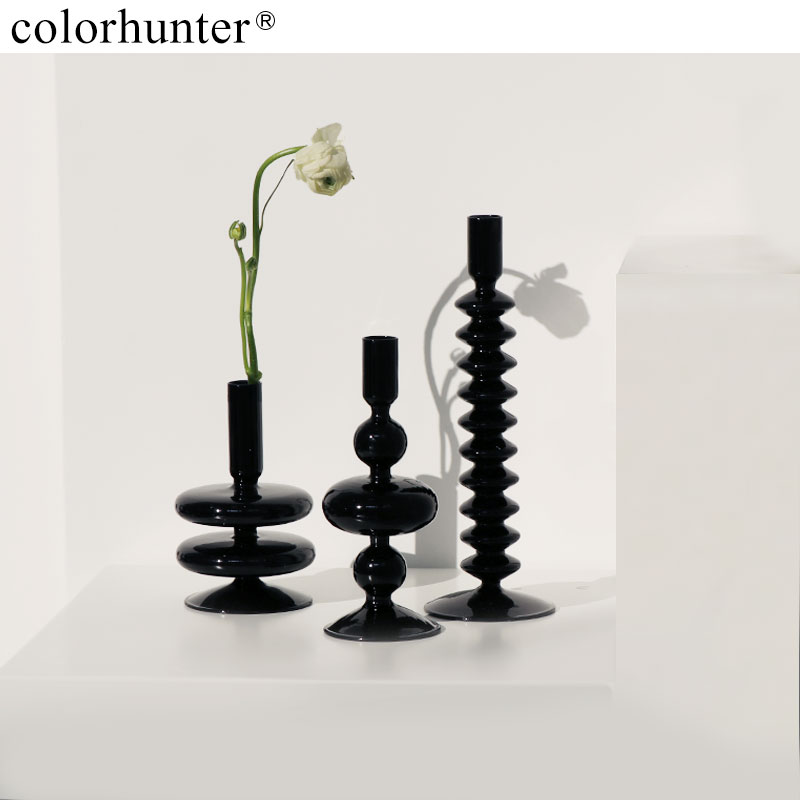 In windglass candlestick plug vase simple black and white fashion home accessories fitting dining table retro decoration